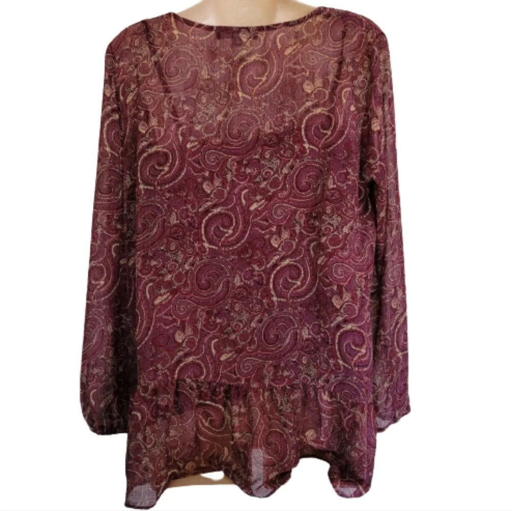 Rose & Olive Sheer Maroon Printed Top w/Tank Underneath Size Women's Medium - Picture 2 of 7